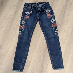 Miss Me Dark Blue Floral Embroidered Skinny Jeans